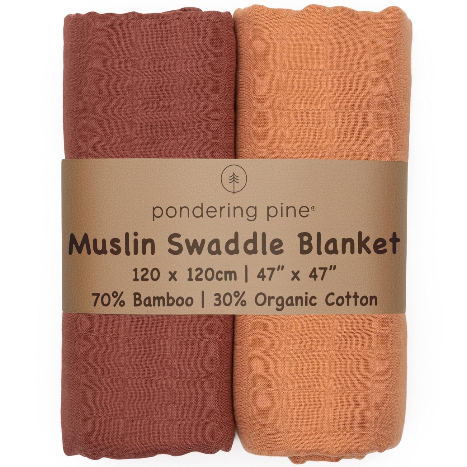 Organic Muslin Swaddle Blanket - Baby Receiving Blankets Neutral - Organic Muslin Solid Color Swaddle Blankets, Earth Tone Collection, XLarge Soft and