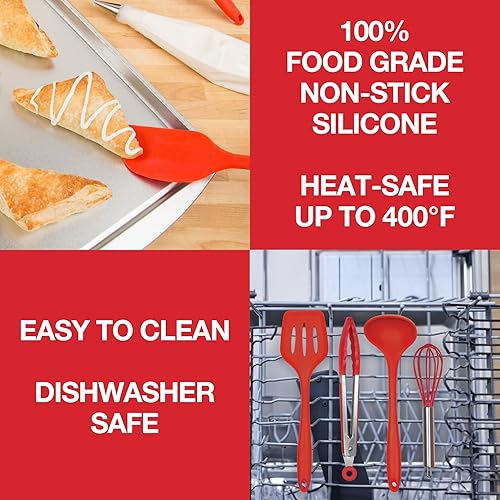 Miniatura 3 de Utensilios de cocina de silicona con soporte de bambú, 10 piezas gourmet antiadherentes, resistentes al calor, juego de herramientas de cocina de