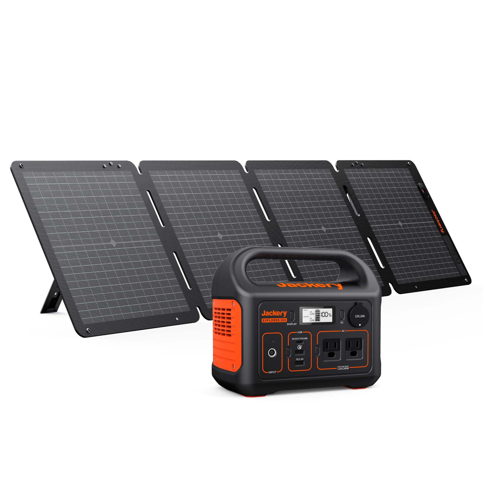 Jackery Solar Generator 300, 293Wh Backup Lithium Battery with 1XSolar Panel SolarSaga 100W Air, 110V/300W Pure Sine Wave AC Outlet for RV Outdoors Camping Travel Blackout