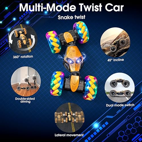 Miniatura 7 de AmazeFun Auto a control remoto, camión monstruo todoterreno 112, 2.4GHz 4WD Twist Stunt RC Car, juguete grande de doble cara, juguete de conducción