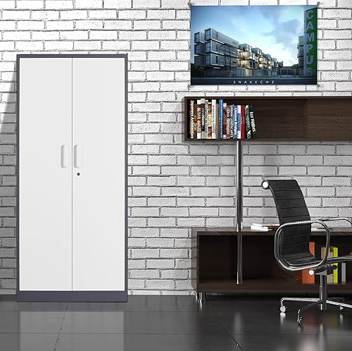 Miniatura 15 de Armario de almacenamiento de metal con ruedas, armario de almacenamiento con cerradura de 73 pulgadas con 2 estantes ajustables y 1 cajón para Negro