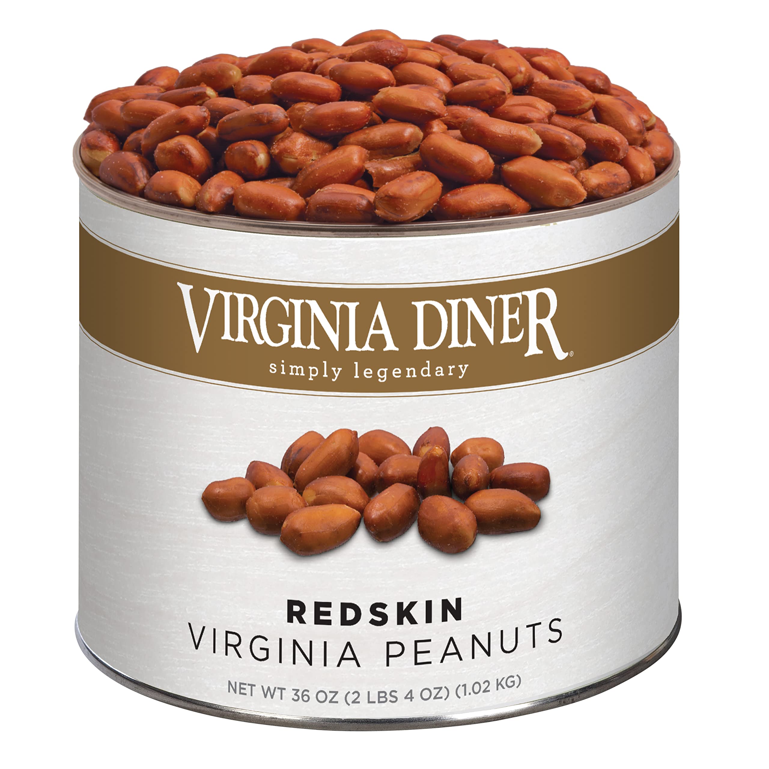 Virginia Diner Red Skin Virginia Peanuts - Gourmet Peanuts Non-GMO, Preservative Free from Virginia Since 1929-36 Oz Can