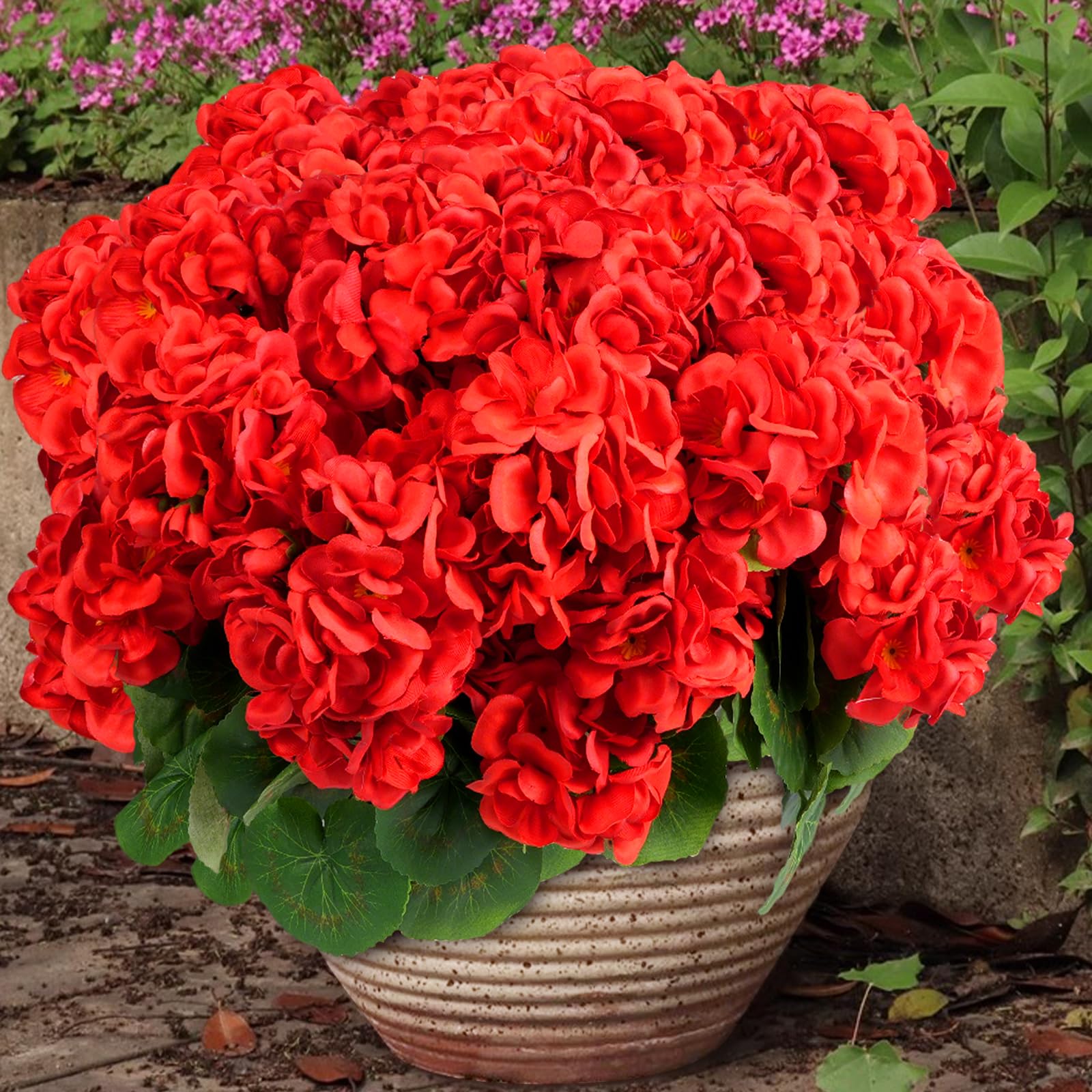 6 Bundles Artificial Flowers for Outdoors, Faux Geraniums Realistic Red Christmas Flowers, Faux Plants Outdoor UV Resistant for Garden Patio Porch