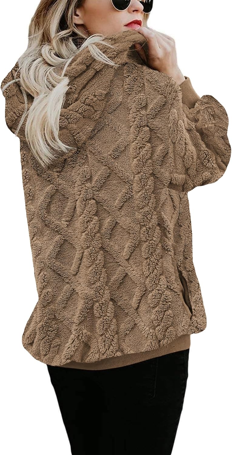 ReachMe Womens Oversized Sherpa Jacket Fuzzy Fleece Zip Up Hoodies with Pockets Warm Fall Outfits Winter Coats - Image 4