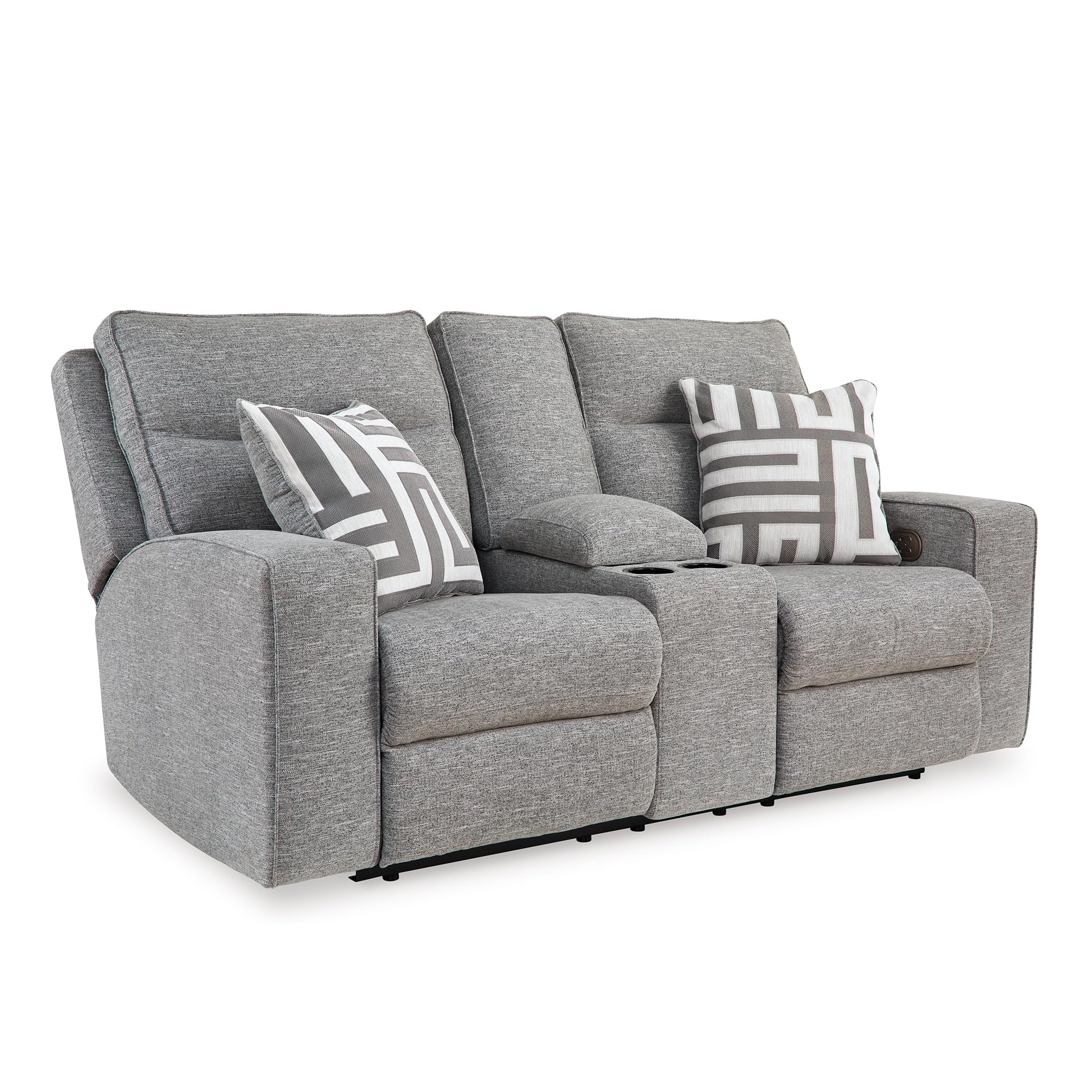 Signature Design by Ashley Biscoe Casual UV Resistant Power Reclining Loveseat with Console, Adjustable Headrest and USB Ports, Light Gray