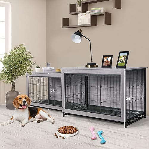 Miniatura 7 de Arlopu Muebles grandes para jaula de perro 386291 mesa auxiliar perrera mordern jaula de madera resistente para perros casa para perros mesa