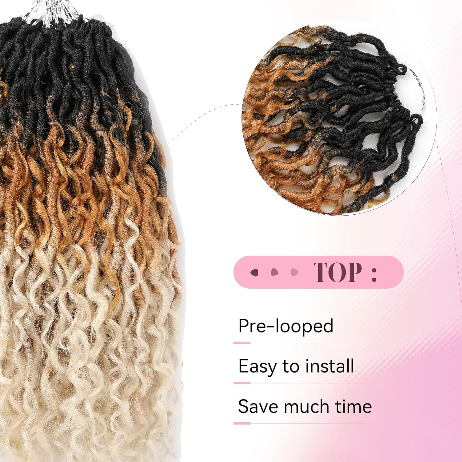Faux Goddess Locs Crochet Hair River Locs Wavy Crochet With Curly Hair In Middle And Ends Braids Hair Extensions (8Packs,18 inch, OM3T27613)