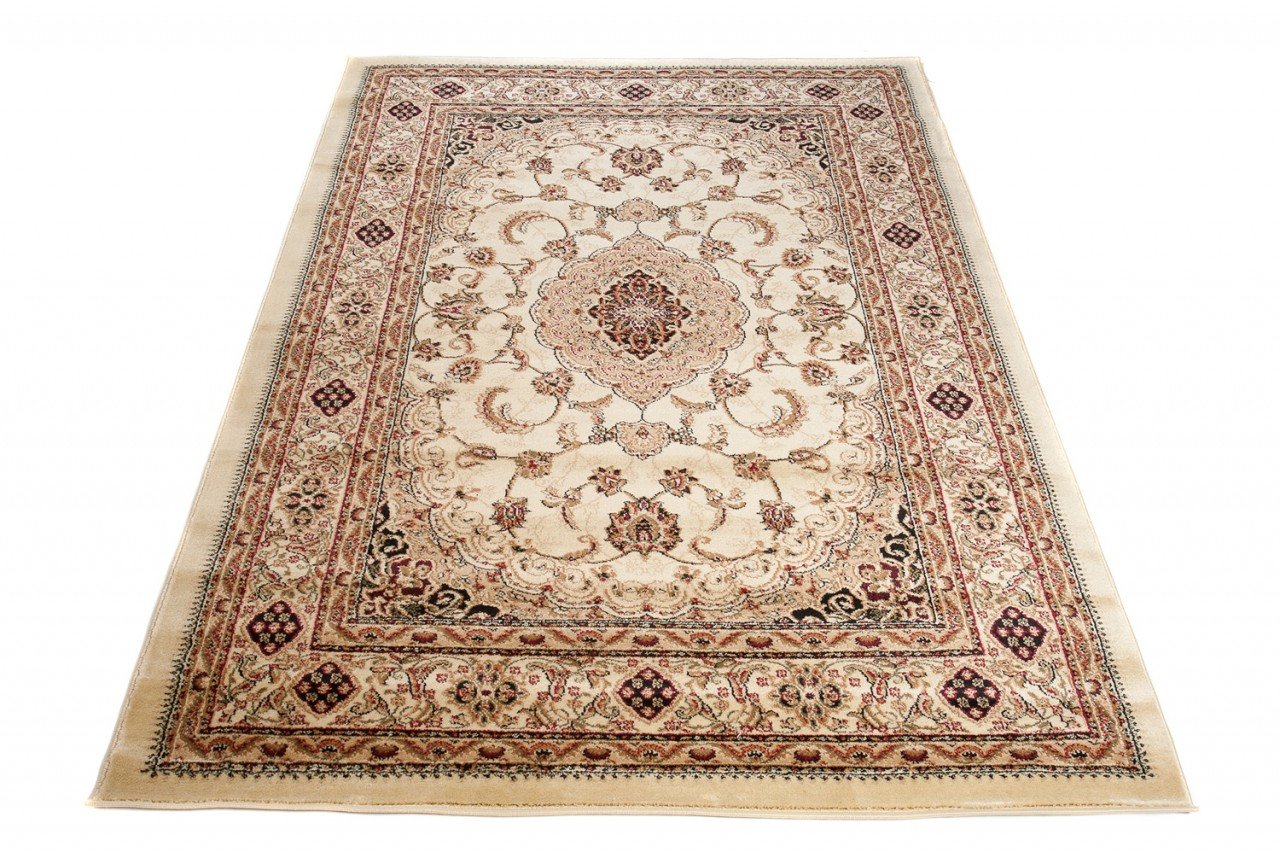 Tapiso YESEMEK klasyczny dywan z krótkim włosiem, orientalny dywan, wzór kwiatowy, wzór i bordiura w kolorze kremowo-beżowym, elegancki barokowy design, do salonu, Ökotex 160 x 220 cm