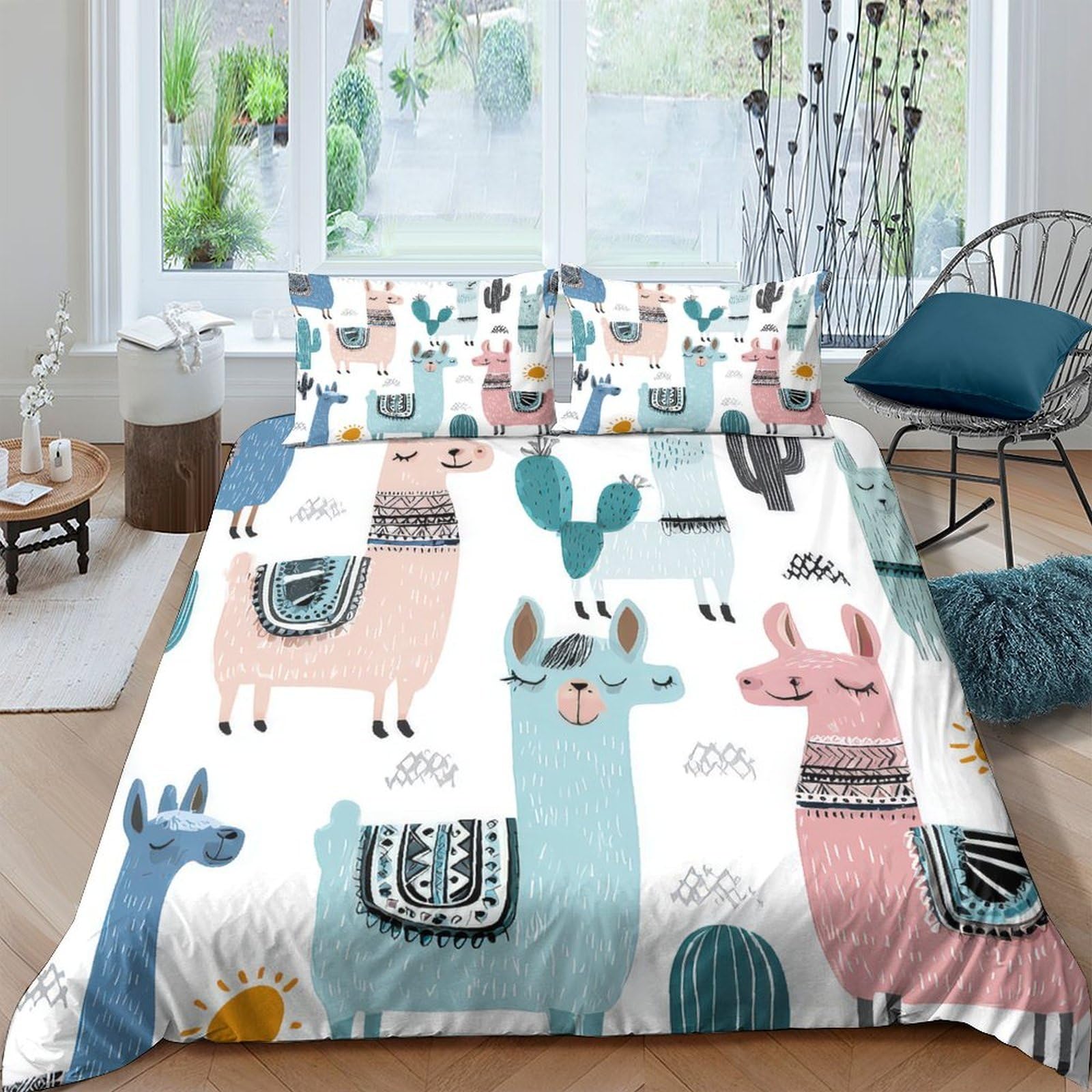 Ctjqhvkz Style-7 3D Printed Colorful Llama Fitted Sheet Microfiber Soft Anti-Slip Cactus Pattern Mattress Cover For Bedroom Dorm Room Decor Single（135X200cm）