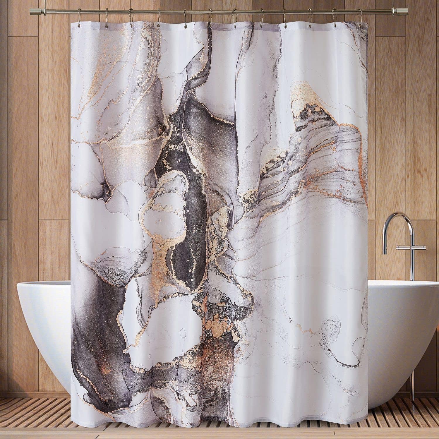 YOSTEV Grey Gold Marble Shower Curtain Set, Abstract