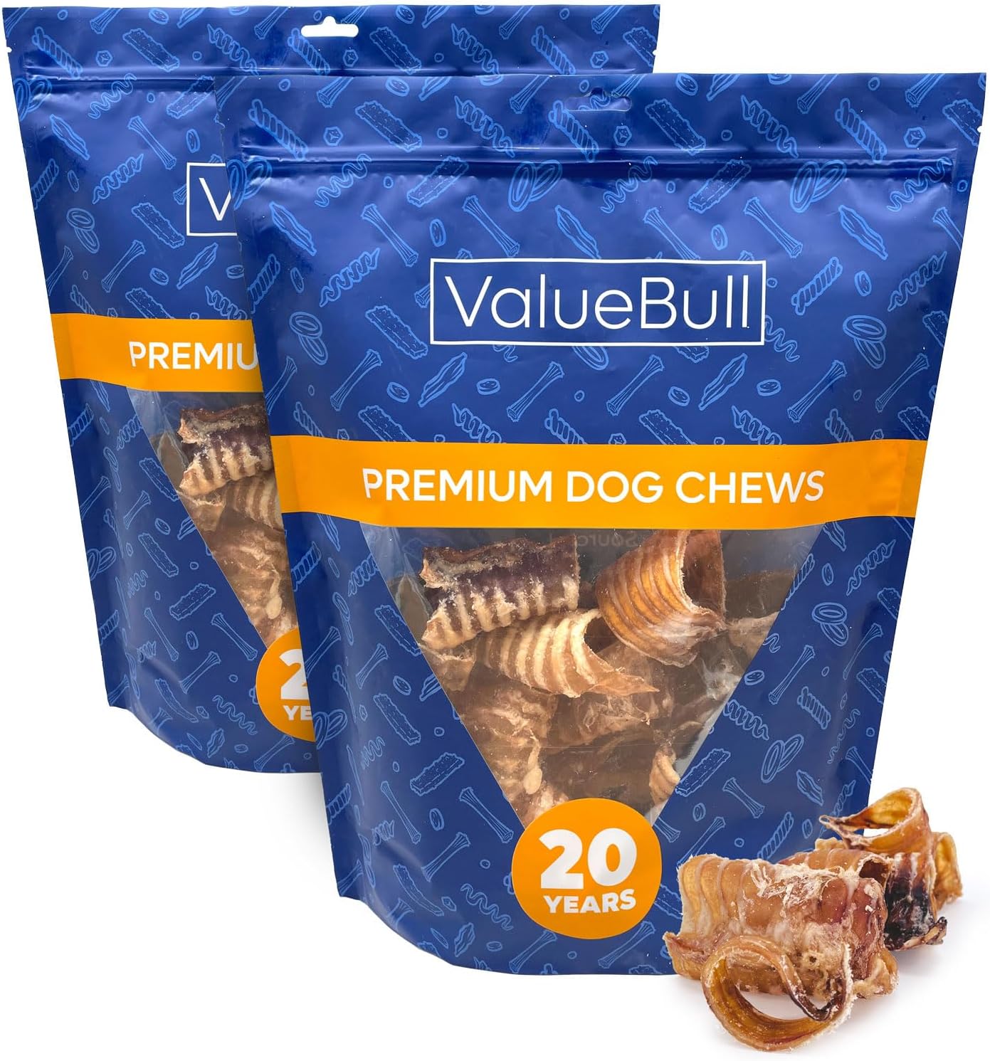 ValueBull Beef Trachea Bites, Premium, 1 Pound - Natural Angus Dog Chews with Glucosamine, Chondroitin & Amino Acids