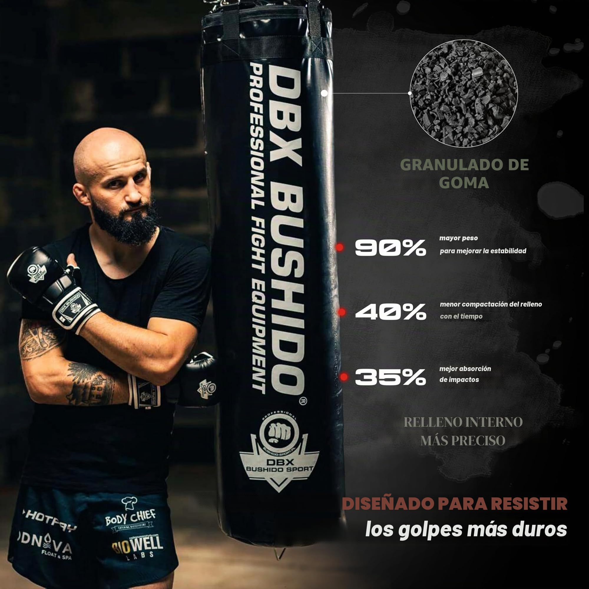 DBX BUSHIDO SPORT Saco de Boxeo Relleno con gránulos de Goma, 130 cm, Saco de 60 kg, Entrenamiento de Boxeo y Kickboxing, Bolsa de Punching…