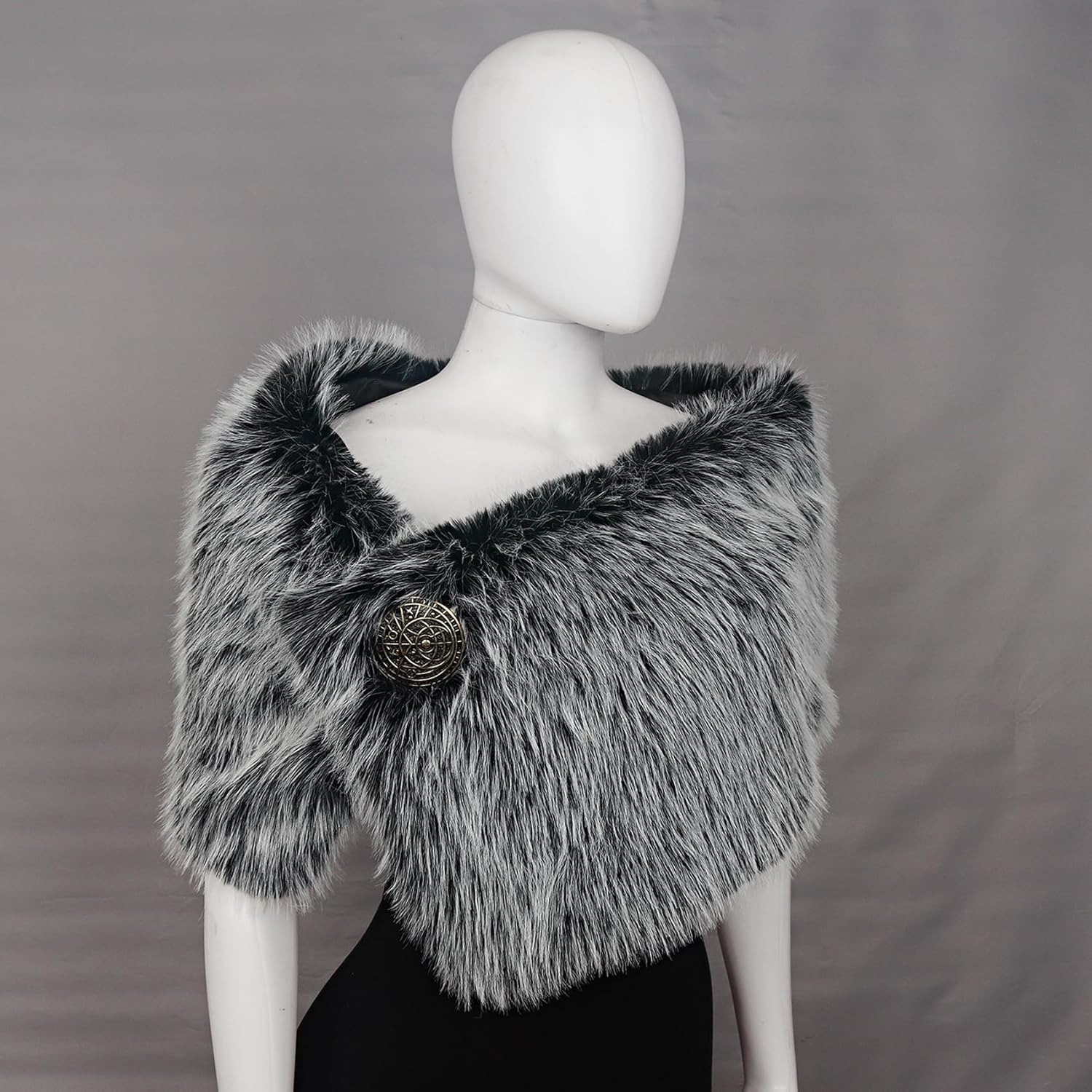 L'VOW Women Viking Faux Fur Shawl and Wrap Fur Stole with Medieval Brooch Fur Collar for LARP GoT Warrior Costume Accessories - Image 6