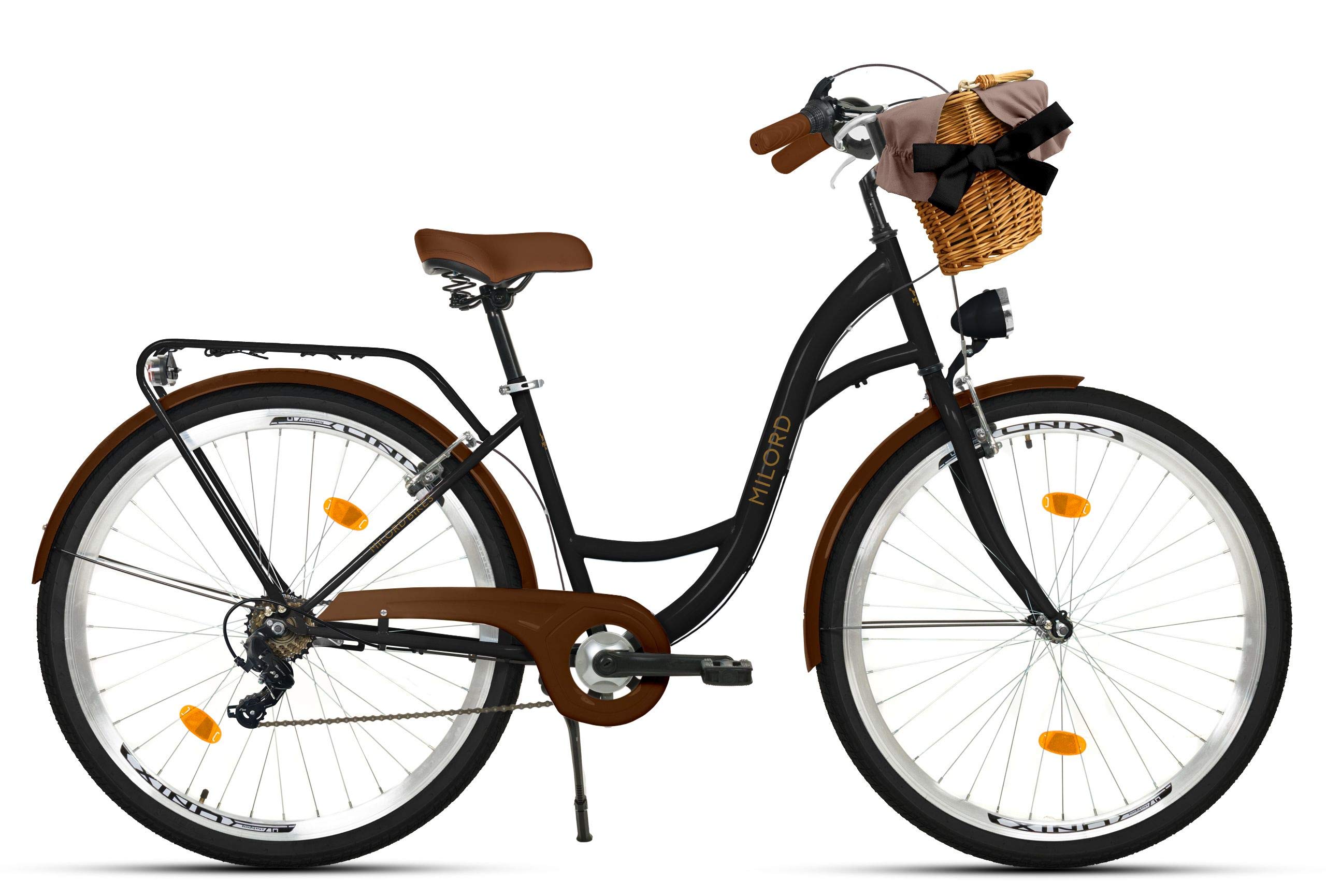 MILORD. Vélo Confort Brun crémeux à 3 Vitesse de 28 Pouces avec Panier et Porte-Bagages arrière, vélo néerlandais, vélo pour Femme, vélo de Ville MILORD. Vélo Confort Brun crémeux à 3 Vitesse de 28 Pouces avec Panier et Porte-Bagages arrière, vélo néerlandais, vélo pour Femme, vélo de Ville