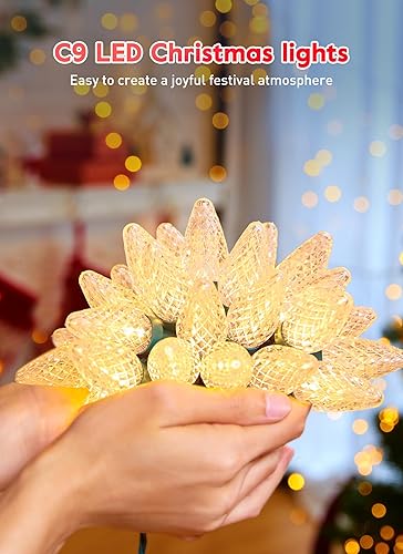 Miniatura 5 de Minetom Guirnalda de luces de Navidad C9, luces LED comerciales de Navidad para exteriores de 100 pies con 100 bombillas C9 de fresa, impermeables,