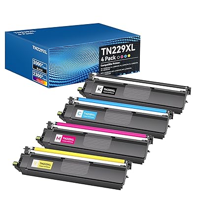 TN229XL Toner Cartridges High Yield MFC-L3720CDW MFC-L3780CDW Toner Compatible for Brother TN229XL TN229 Toner Cartridges for Brother HL-L3280CDW HL-L3220CDW HL-L3300CDW Printer(BK/C/M/Y,4 Pack)