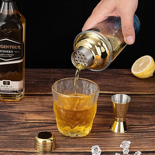 Miniatura 10 de Juego de coctelera de cristal, mezclador de Martini de 14 onzas con colador integrado, jigger de medición, mezclador de bebidas Margarita, mezclador
