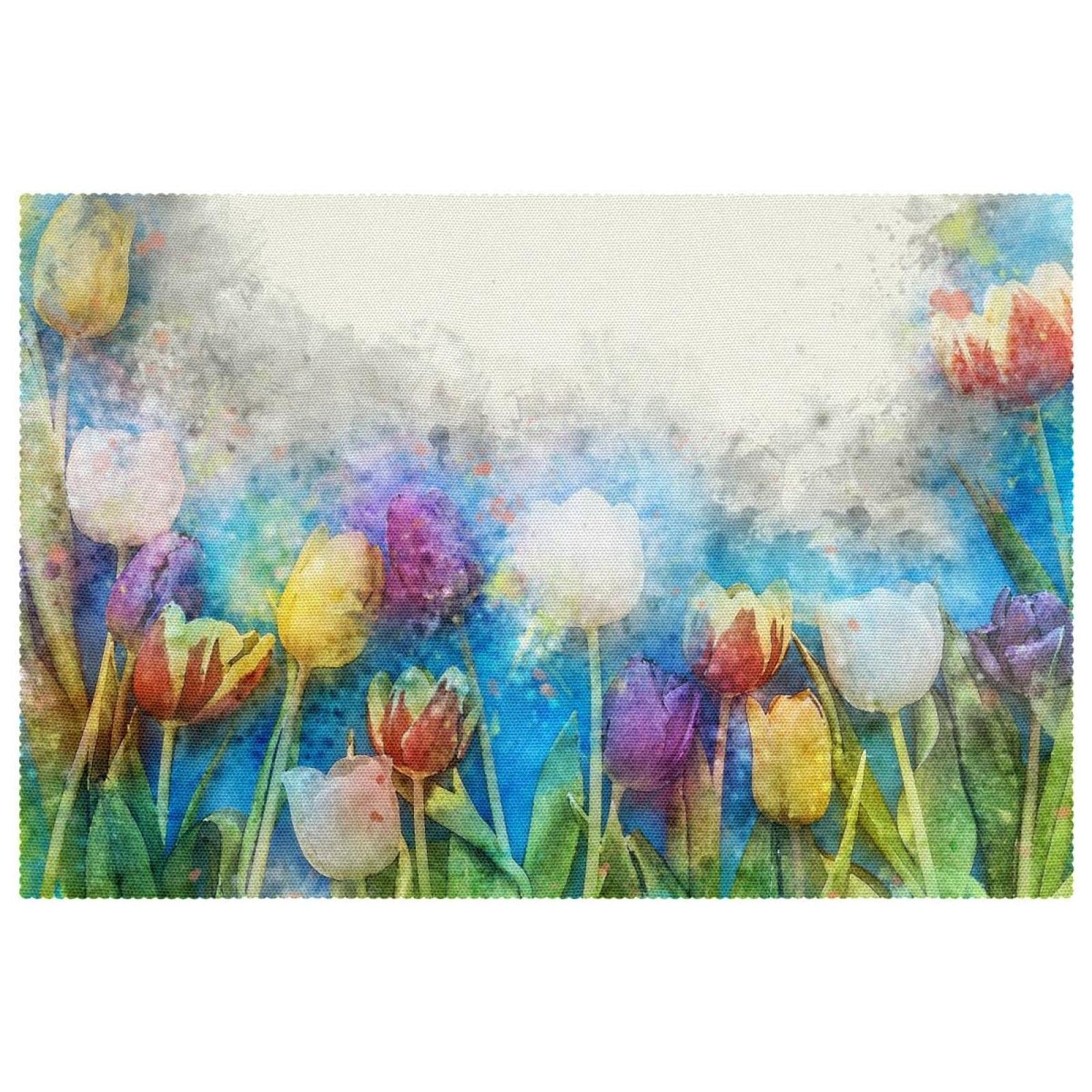Sets de table en tissu Oxford motif tulipes pour moments chaleureux