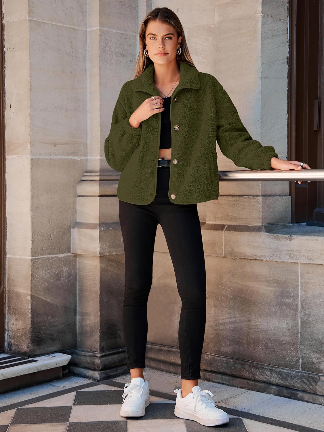 Glamaker Womens Sherpa Fleece Fuzzy Jackets Casual Warm Winter Button Down Long Sleeve Fluffy Coats 2025 Fall With Pockets - Image 5