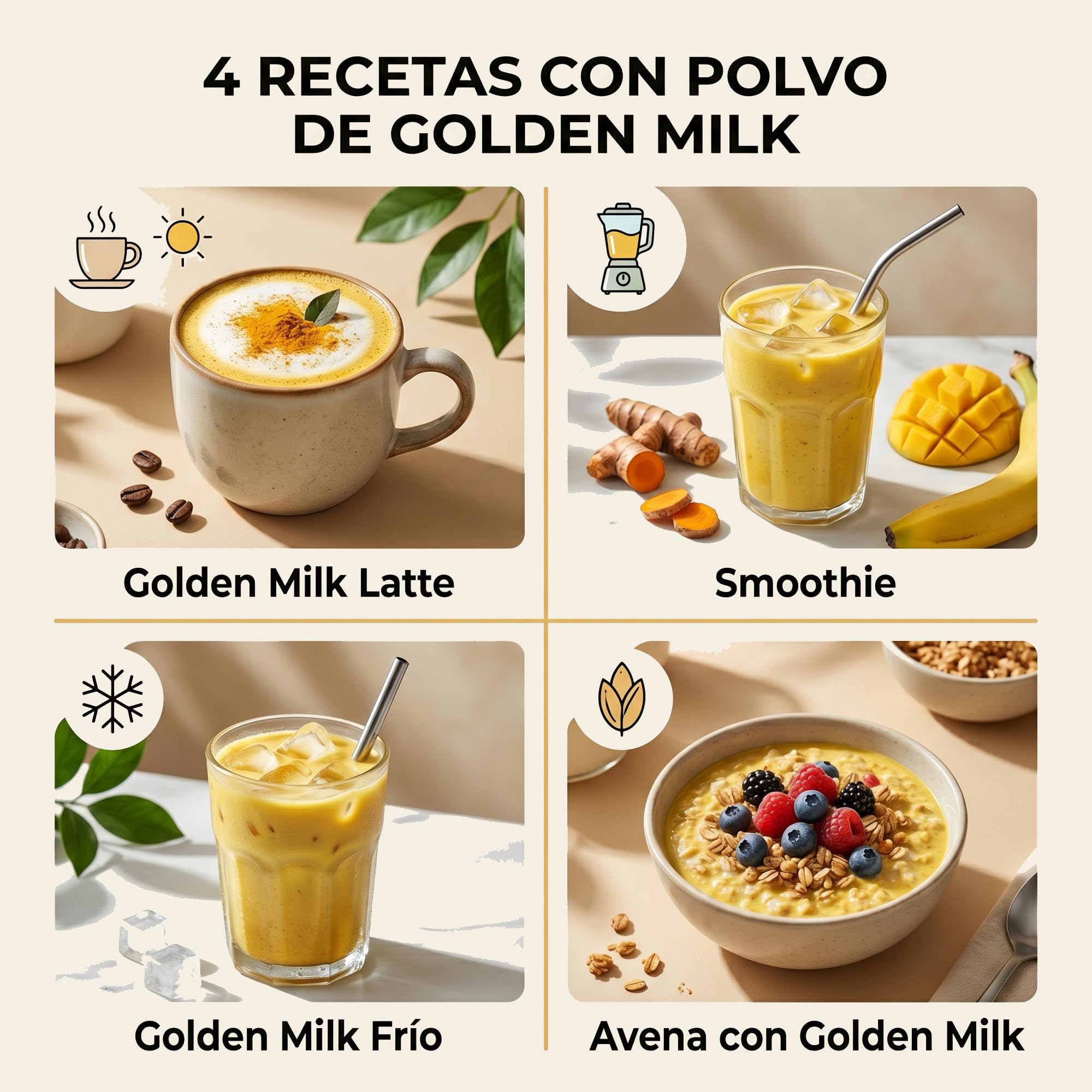 Olixir Leche Dorada Golden Milk - Cúrcuma Latte Vegano en Polvo con Jengibre y Pimienta Negra - 250g