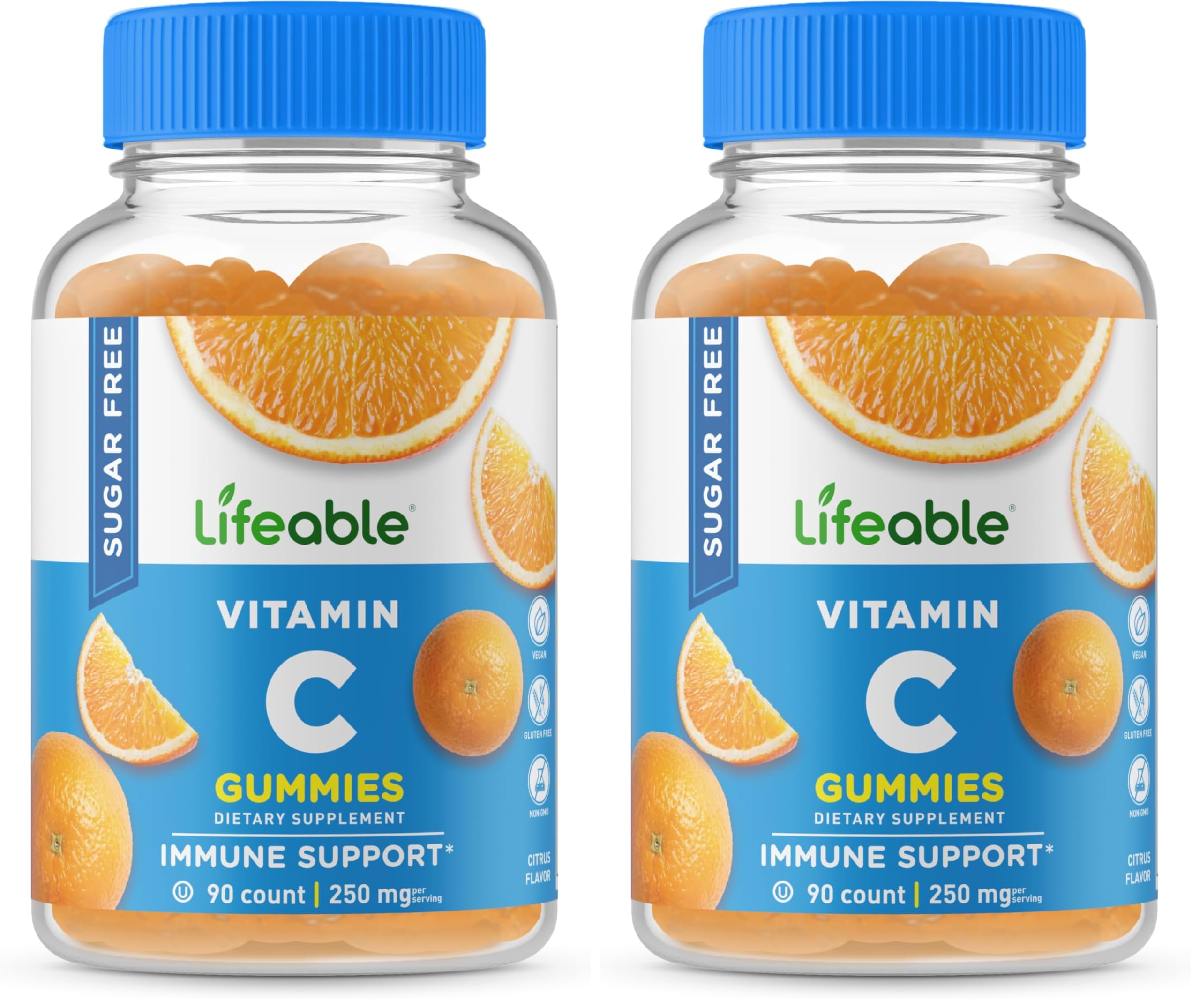 Lifeable Sugar Free Vitamin C – 250 mg – Great Tasting Natural Flavor Gummy Supplement – Vegetarian GMO-Free Chewable Vitamins – for Immune Support – for Adults – 90 Gummies (Pack of 2) 90 Count (Pack of 2)