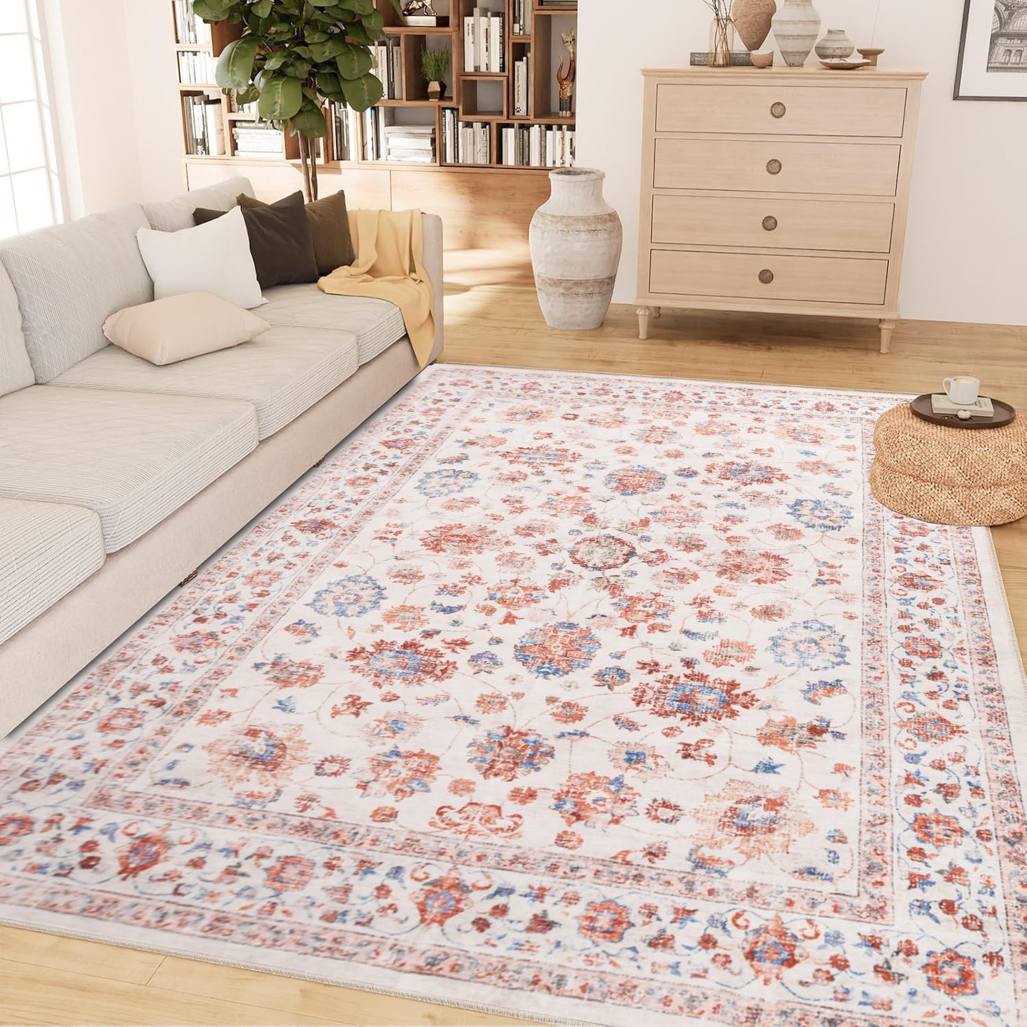 Heifgott Area rug Retro Rug Washable Rug 160x230cm Multi-Color Vintage Carpet Stain Resistant Low Pile Soft Non Slip Floor Mat for Bedroom Living Room Kitchen Laundry Home Decor