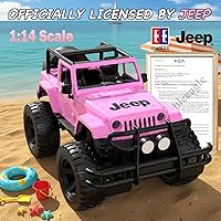 Vista 2 de DOUBLE E Jeep Licensed 1:14 Scale Pink Remote Control Car for Girls with 2*DIY Stickers, Open-top Design RC Jeep, 80Min Play 2.4Ghz Off Road RC