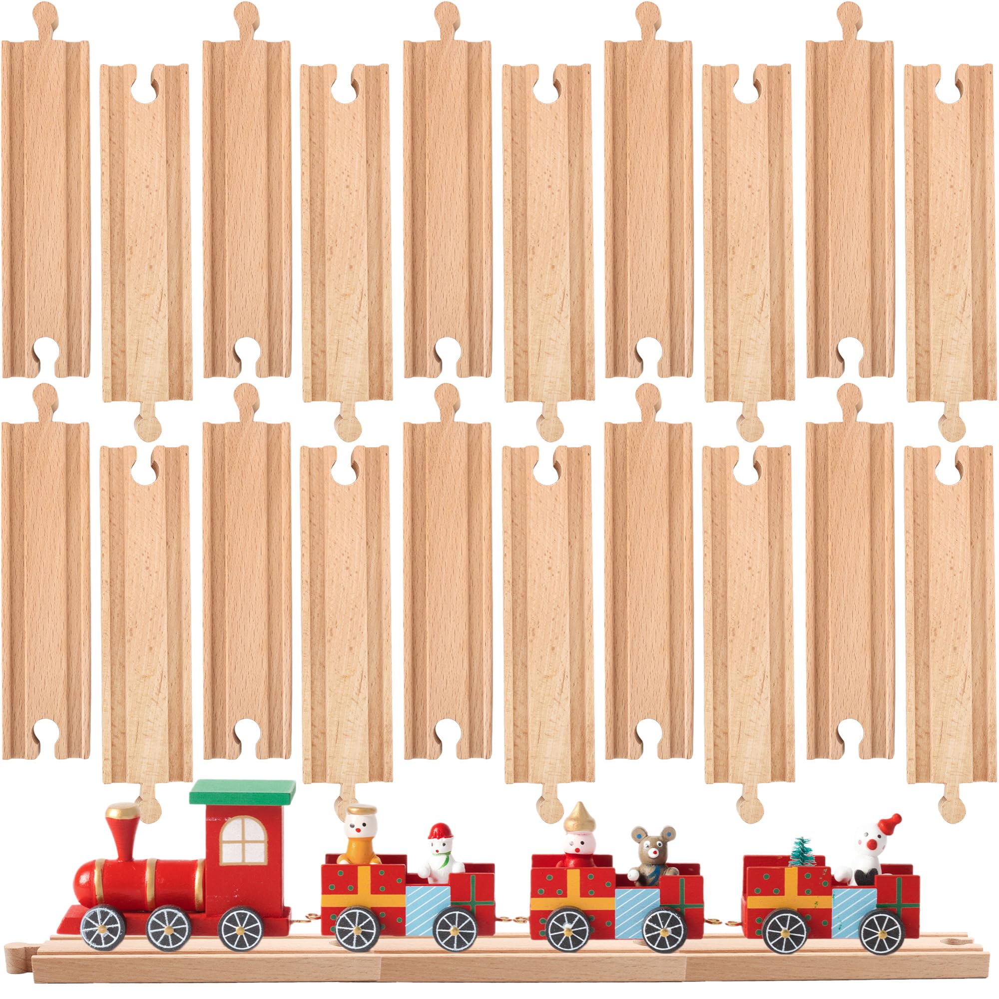 20 Pack Straight Wooden Train Track Bulk Wooden Train Tracks Expansion Train Track Collection Pieces for Most Major Toy Trains Railway