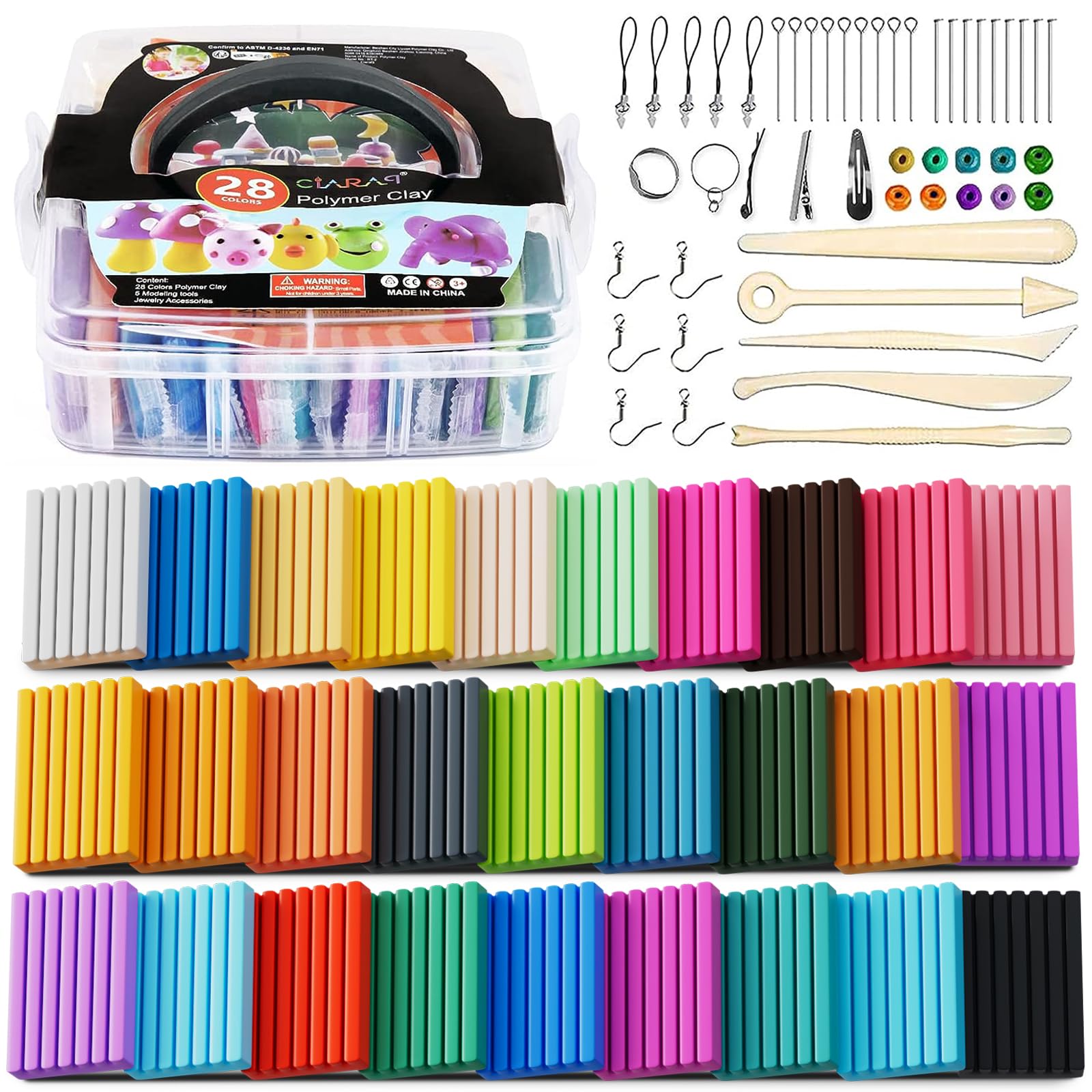 CiaraQ Polymer Clay Starter kit, Oven Bake Modeling Clay with Sculpting Tools, 28 Colors,1.7 lbs