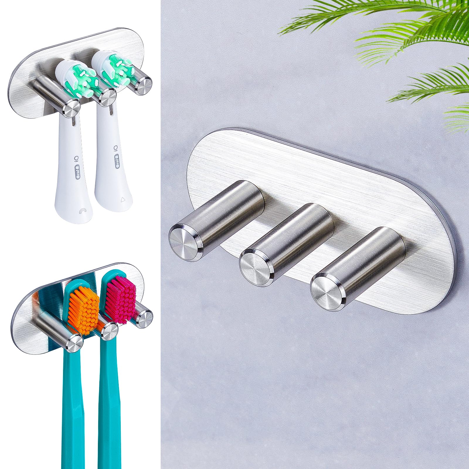 Electric Toothbrush Head Holder for Bathroom Shower, Toothbrush Holders Wall Mounted, WAYASI Stainless Steel Tooth Brushing Holder, Self Adhesive Toothbrush Storage Organizer Toothbrush & Razor Holder