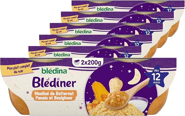 Blédina - Blédîner - 12 bols Mouliné de Potiron Panais Boulghour - Pour le repas du soir de bébé dès 12 mois (Pack de 6x2) - 1