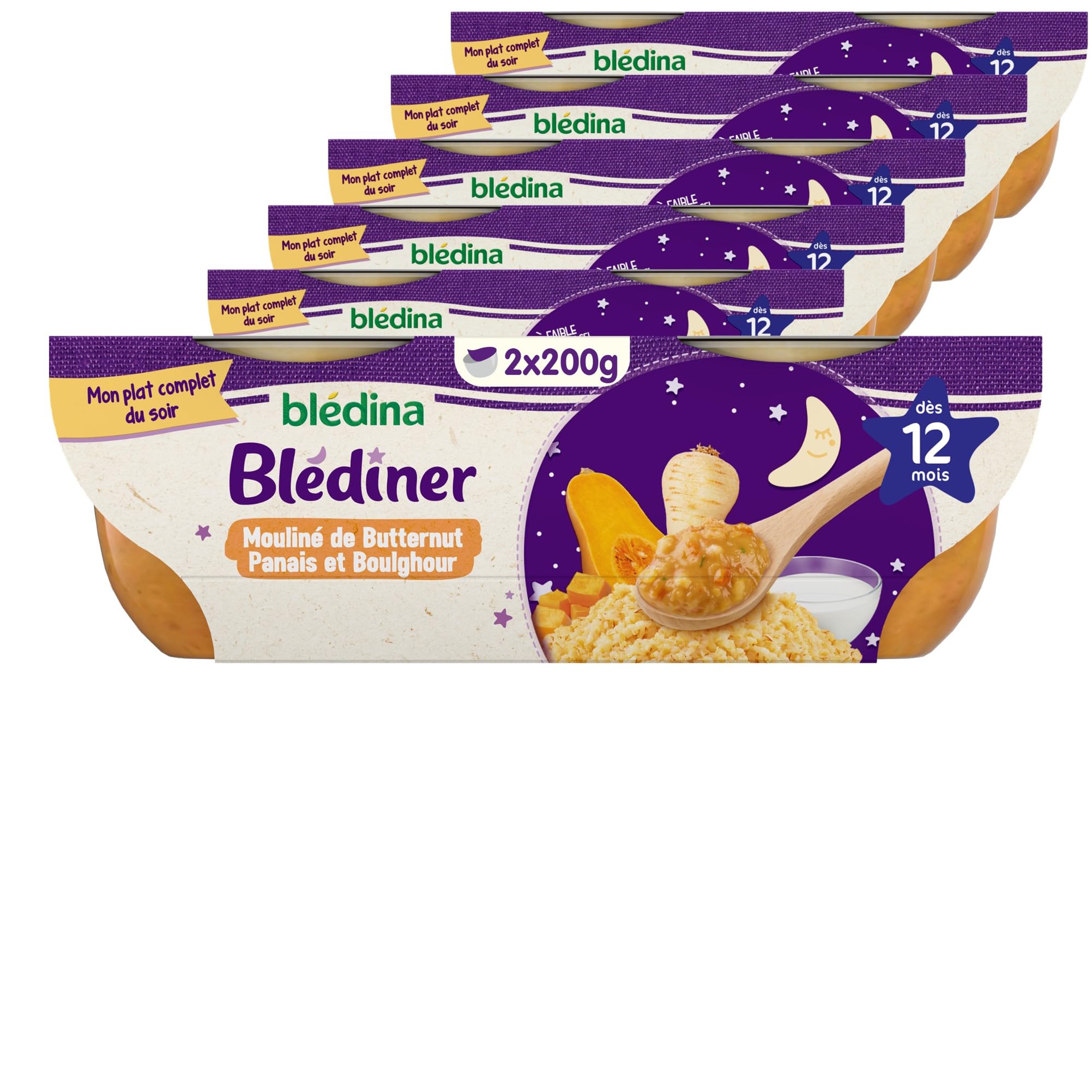 Blédina - Blédîner - 12 bols Mouliné de Potiron Panais Boulghour - Pour le repas du soir de bébé dès 12 mois (Pack de 6x2) - 2