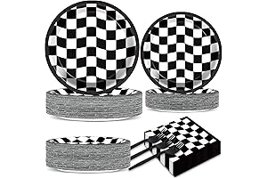 200 Piece Black and White Party Supplies for Checkered Flag Decor
