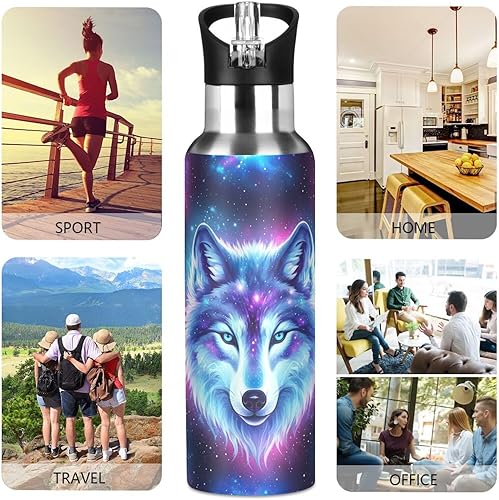 Miniatura 5 de Botella de agua aislada de acero inoxidable con popote de 20 onzas, botella de agua deportiva sin BPA para gimnasio, viajes al aire libre, escuela,