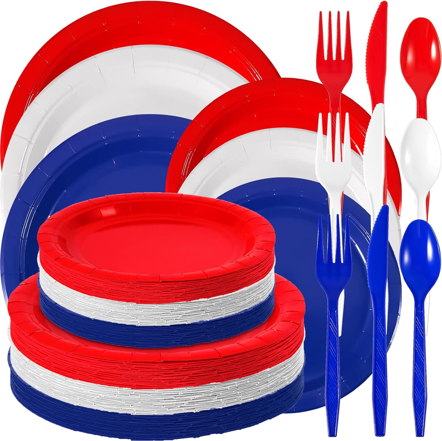 Hoolerry 180 Pcs Valentine's Day Paper Plates Red Red Pink Plates Disposable Plates for 60 Guests Hot Pink Dinnerware Set, 2 Sizes Round Plates for Valentine's Day(Blue, Red, White)