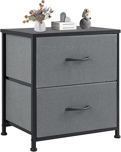 Sweetcrispy Mesa auxiliar con 2 cajones para dormitorio, mesita de noche pequeña, muebles organizadores de almacenamiento, armario de tela, parte