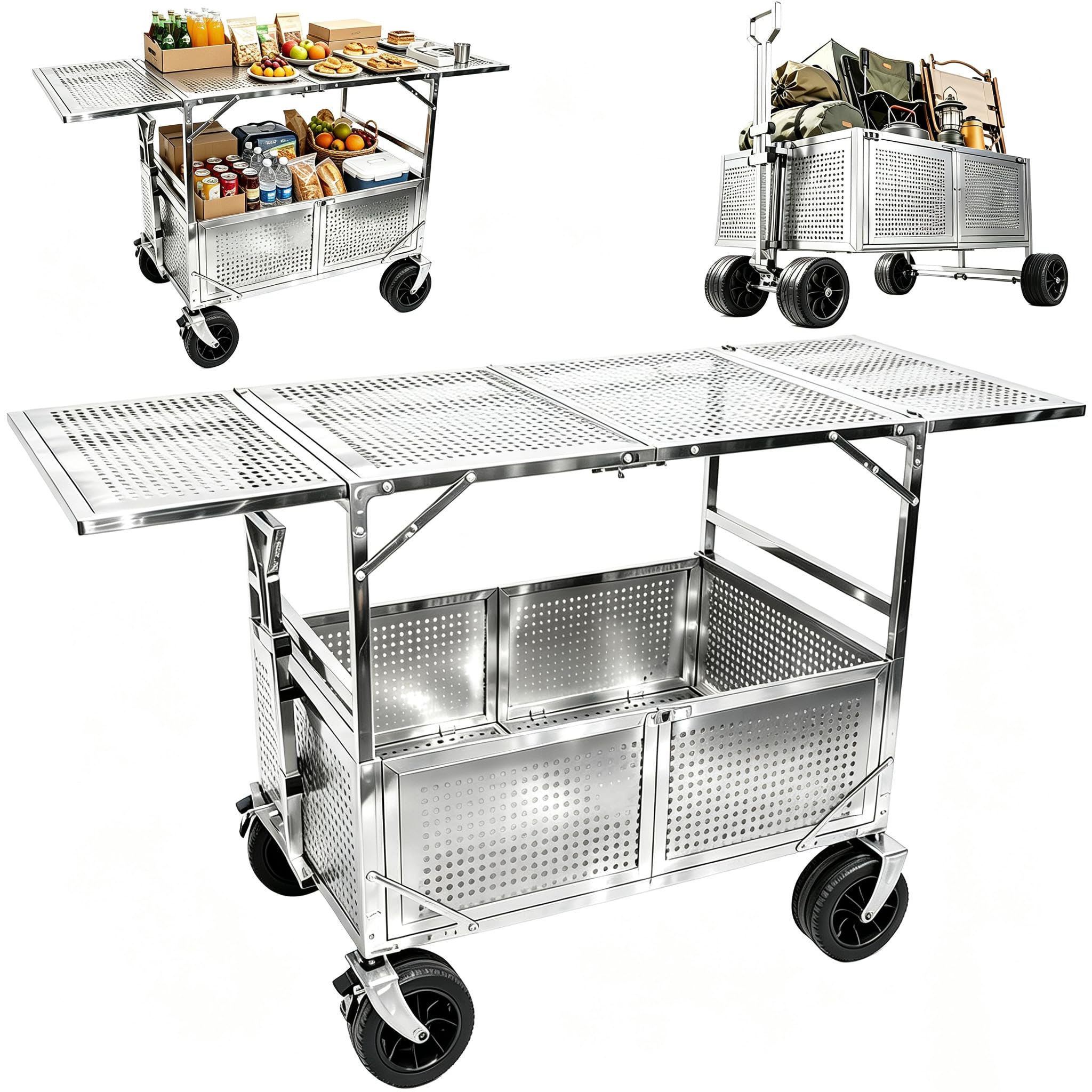 Pkkiimor Silver 180L Carts With Wheels,Can Bear 551Lbs Wagons Carts Foldable,Utility Cart,