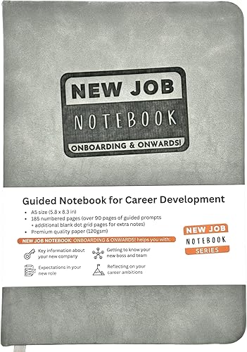 Onboarding & Onwards! - Diario guiado de tapa dura para el trabajo, negocios, profesionales de oficina que comienzan un trabajo, tamaño A5 (5.8 x