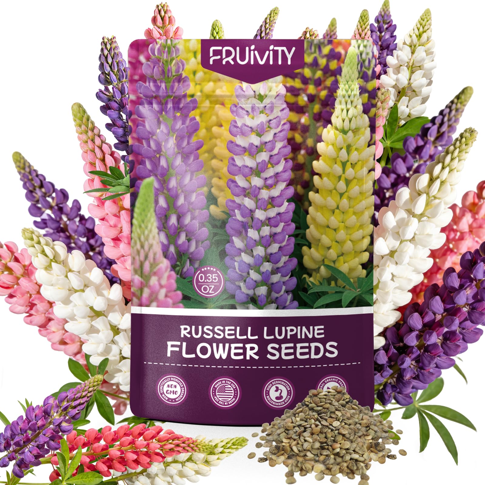 Fruivity Russell Lupine Seeds (0.35oz - 1000+ Seeds) - Mixed
