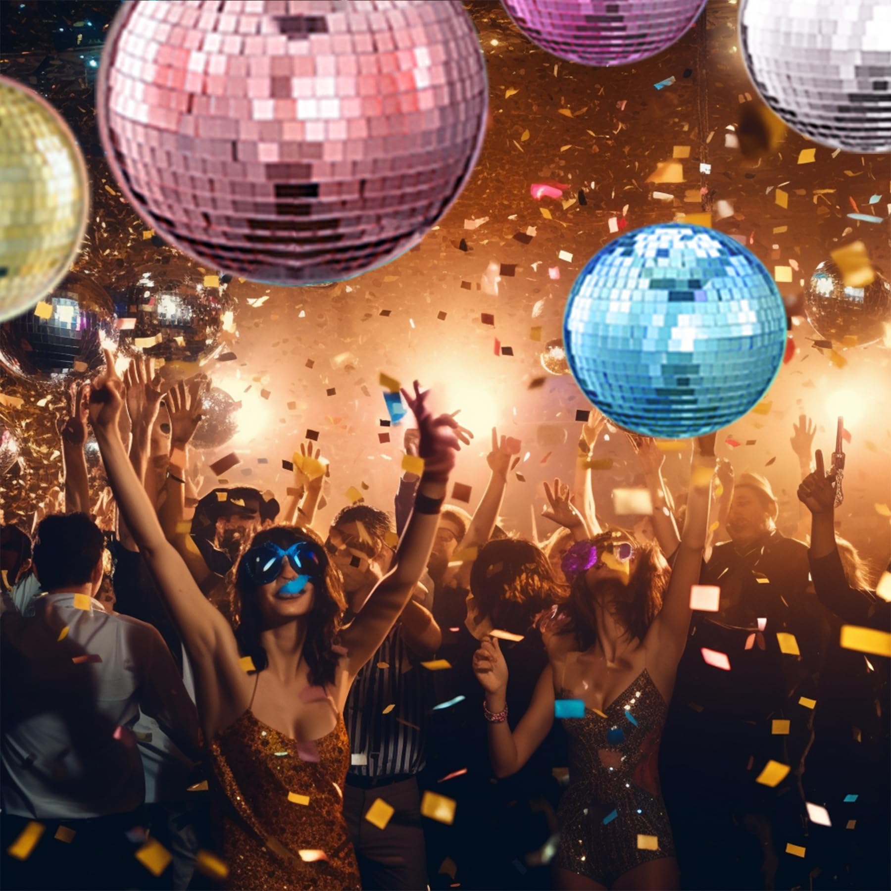 Boule à Facettes Disco 20 cm avec chaîne d'extension et crochet de suspension - Décoration Scintillante pour Fêtes et Événements, Argent