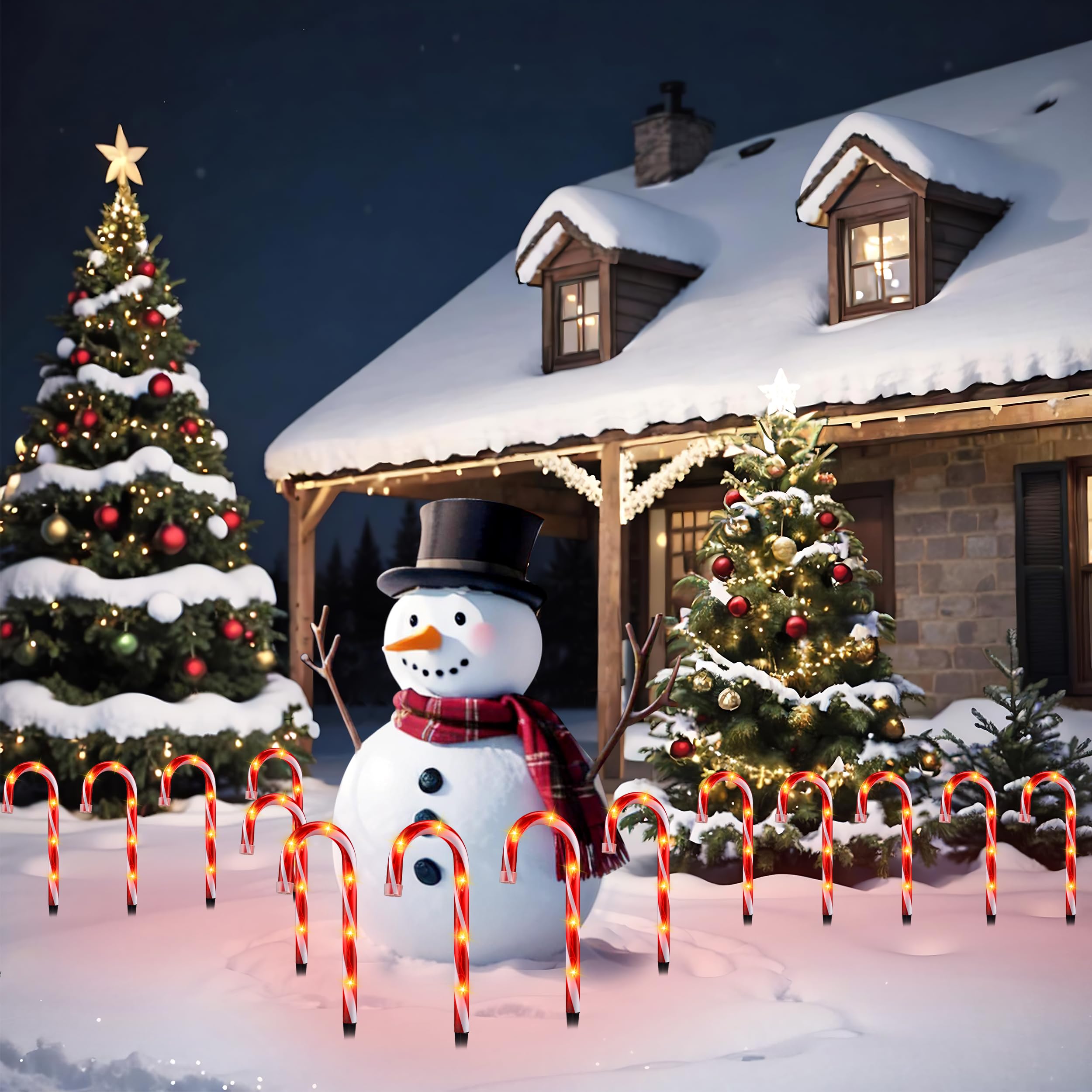 Luces de bastón de caramelo, paquete de 10 luces de camino de bastón de caramelo, 10 pulgadas, color rojo claro, bastón de caramelo para exteriores, decoración de Navidad para pasarela, entrada, acera 4