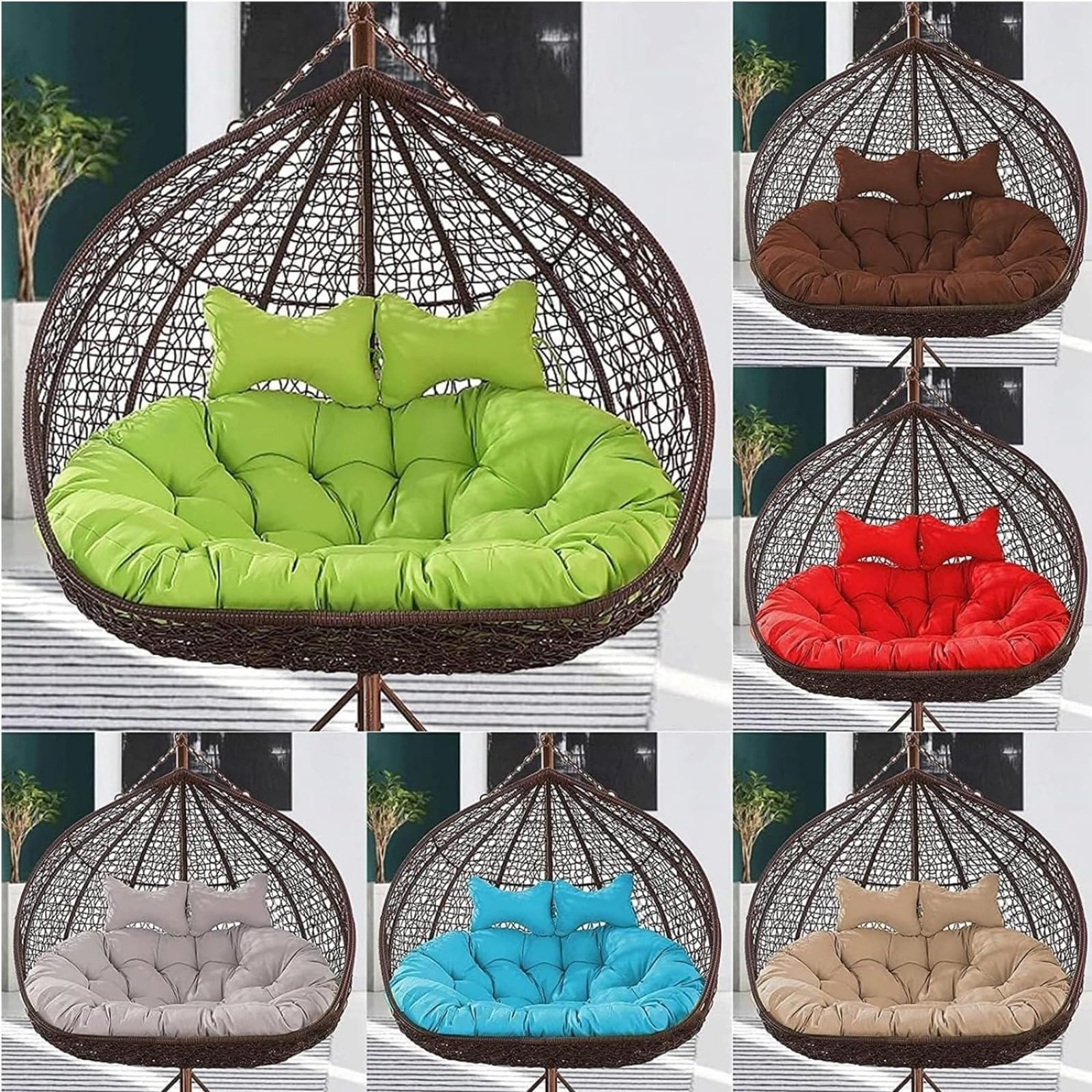 Silla colgante de huevo para 2 personas, cojín redondo grande, lavable y almohadillas gruesas para uso en interiores y exteriores