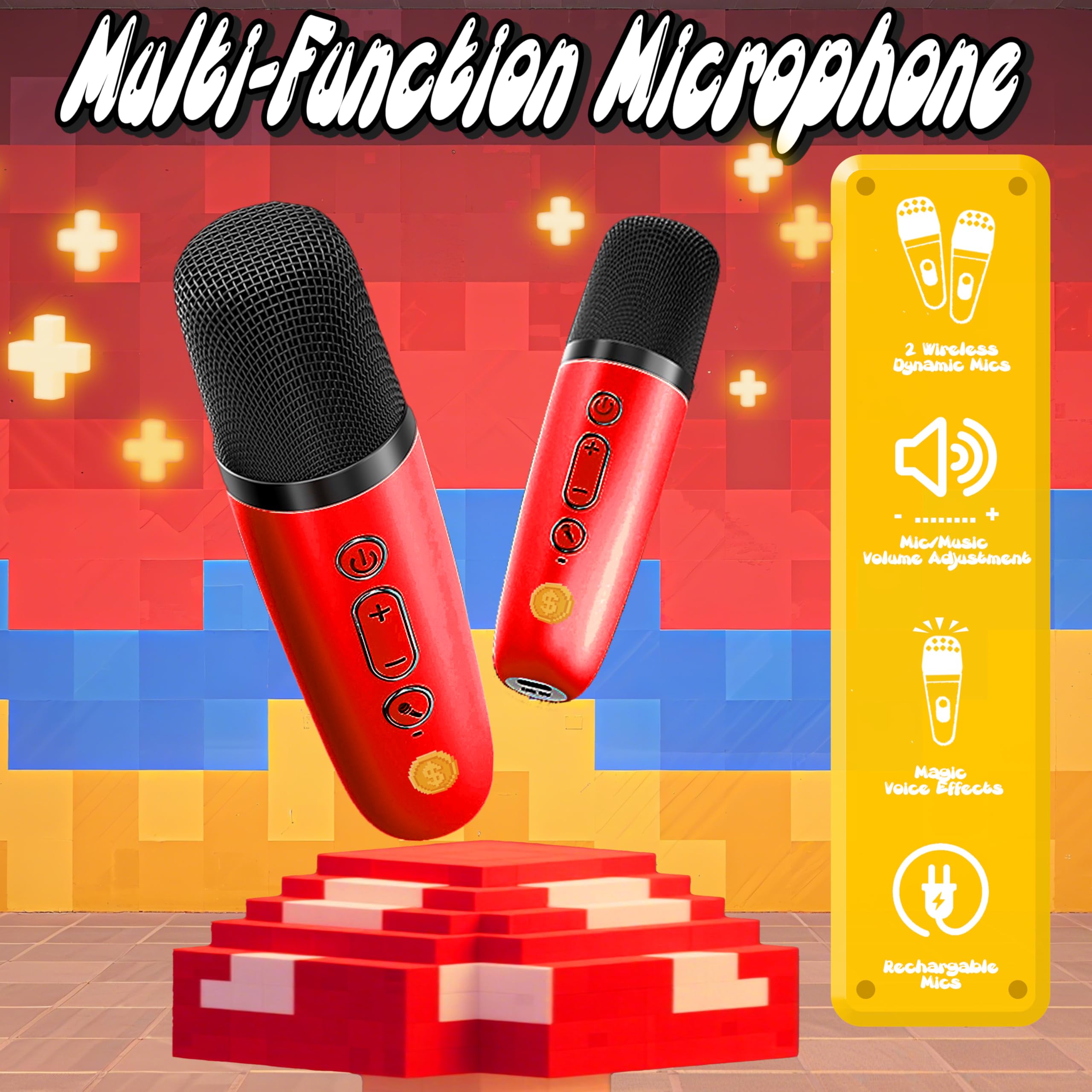 Karaoke per Bambini con 2 Microfoni Wireless Bluetooth, Giocattolo Musicale, Regalo Bambino 3-12 Anni