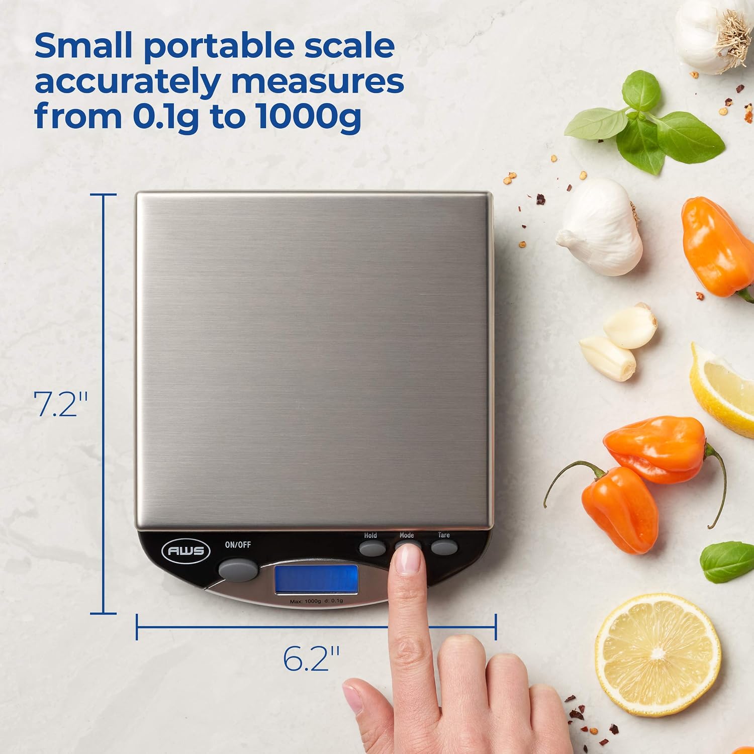 American Weigh Scales Bench Series Precision Digital Kitchen Weight Scale, Food Measuring Scale, 1kg x 0.1g, AMW-1000-BLK