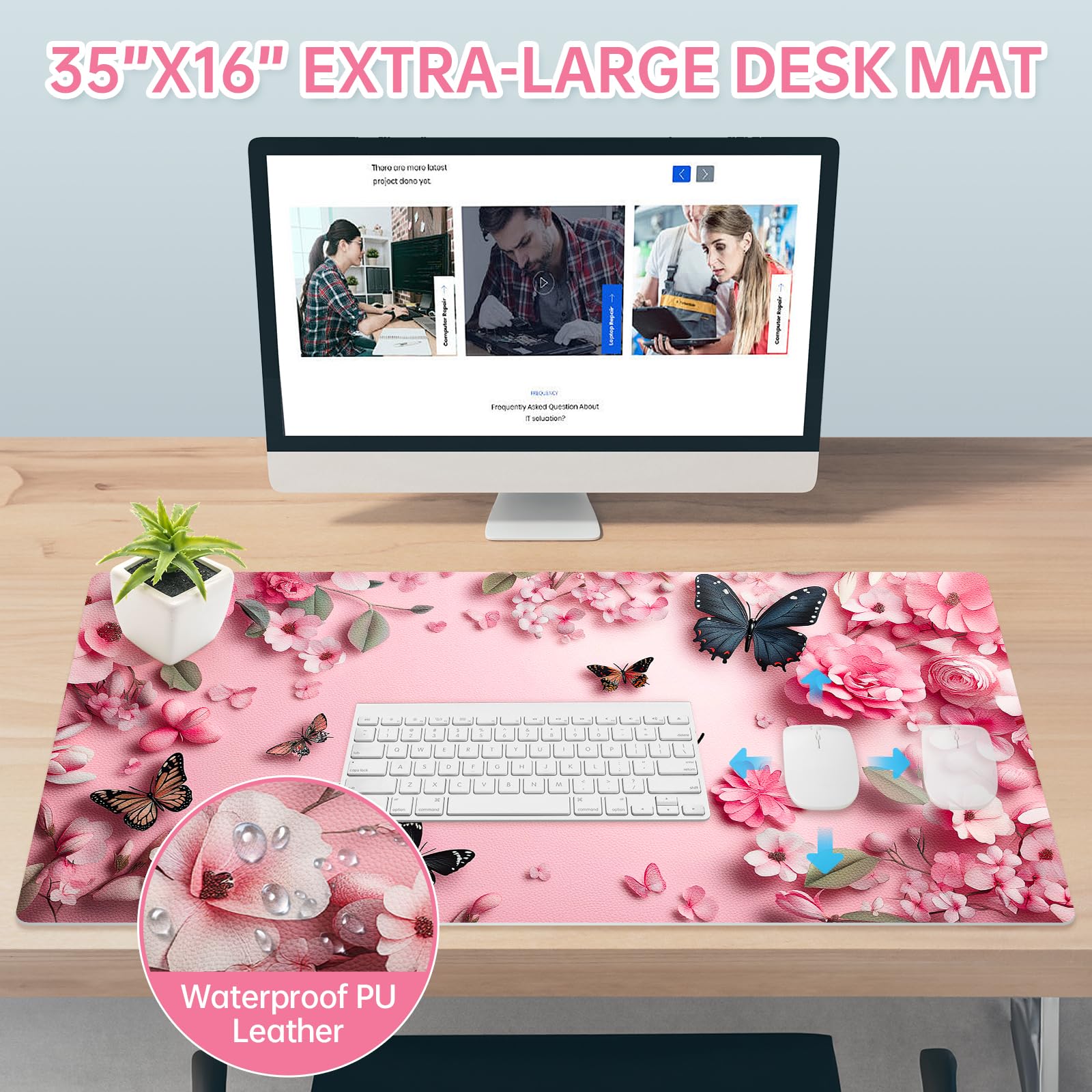 Doppelseitige Schreibtischunterlage aus PU-Leder, Schreibunterlage für Büro, Zuhause, Computer, Tastatur, Maus, 39,9 x 80 cm, große, rutschfeste Schreibunterlage mit Reise-Aufbewahrungsgurt,