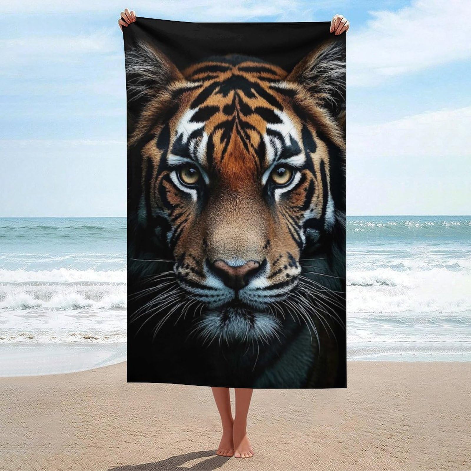 Serviette de plage tigre close-up ultra douce 130x80 cm pour le sport