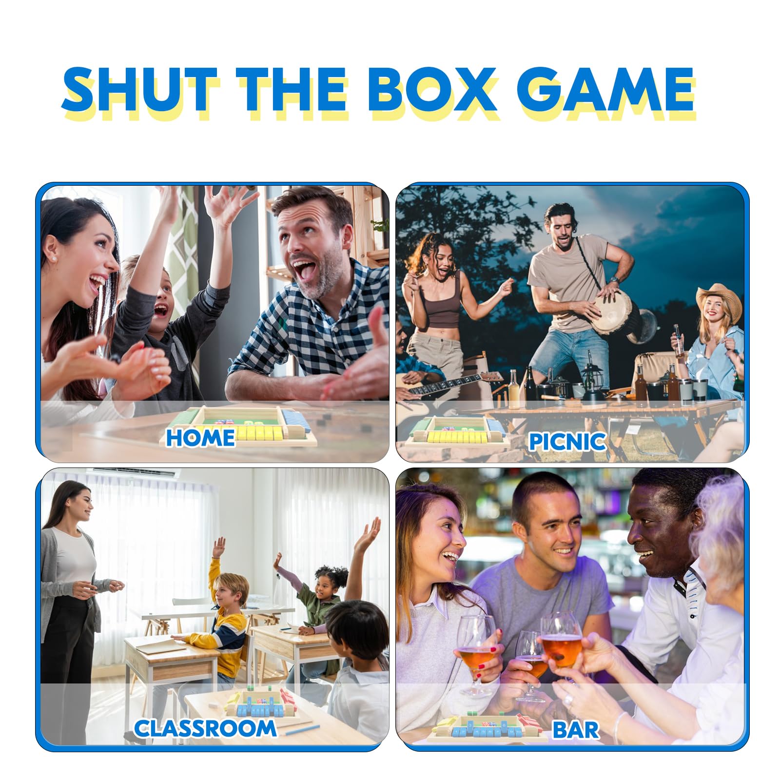 Shut The Box Spiel 2 Set, 2-4 Spieler Familie Holzbrett Tisch Würfelspiel, 8 Würfel, Klassiker, Tischversion, Spiele für Klassenzimmer, Zuhause, Party, Pub