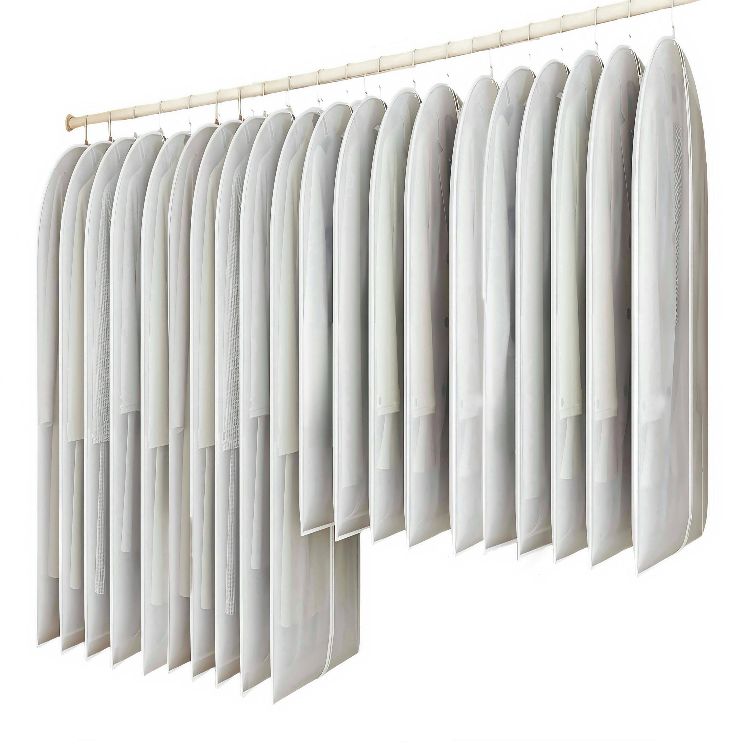 20 Pack Combo Size Clear Garment Bags for Hanging Clothes with Full Zipper for Closet Storage, Clothes Cover For Hanging, Wardrobe Bags for Hanging Clothes.(120 x 60CM x 10P, 100 x 60CM x 10P)