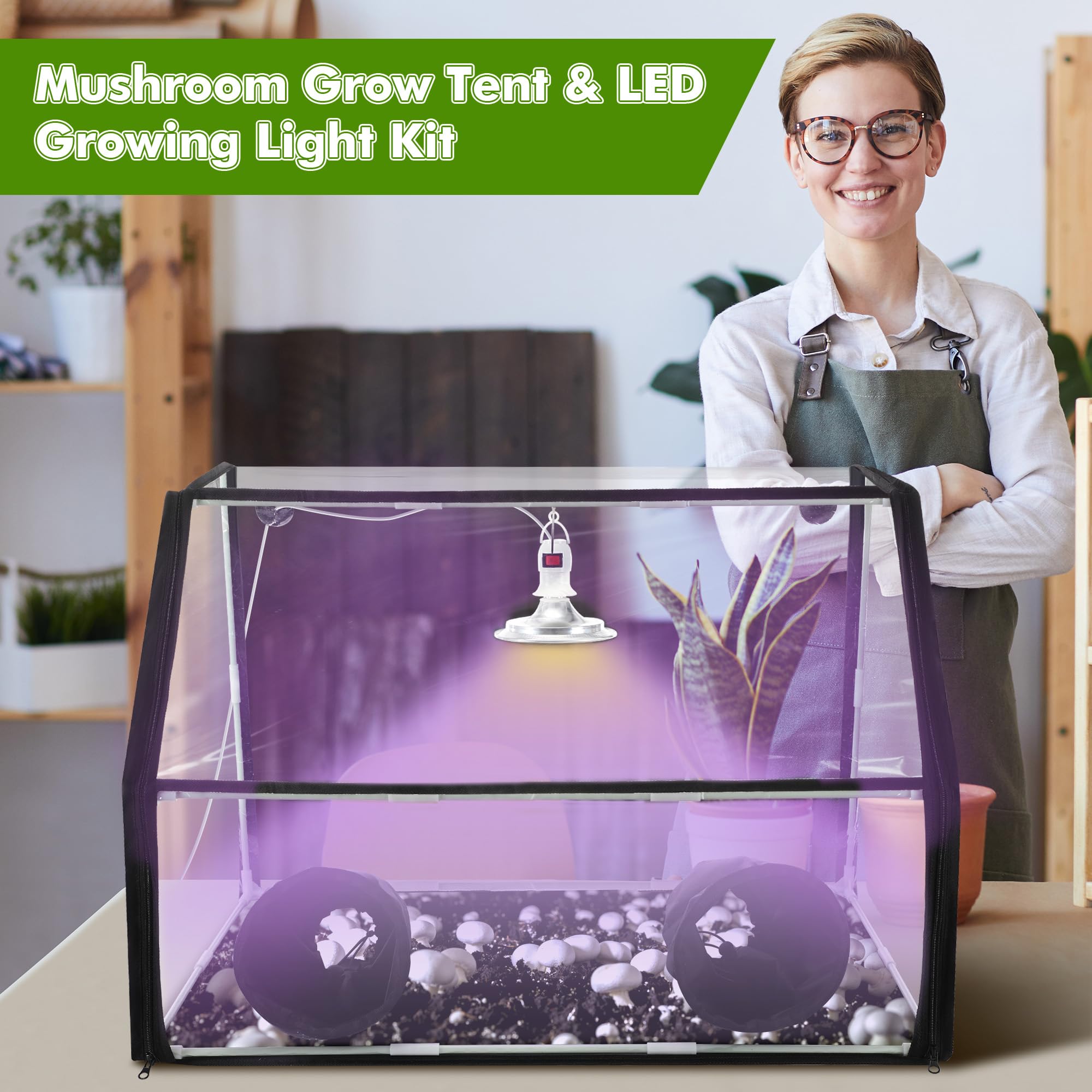 Meonum - Tienda de campaña de cultivo de hongos y kit de luz LED de crecimiento, 30 x 20 x 20 pulgadas, caja de aire fija grande, kit de cultivo de hongos micología, estaciones de propagación interior
