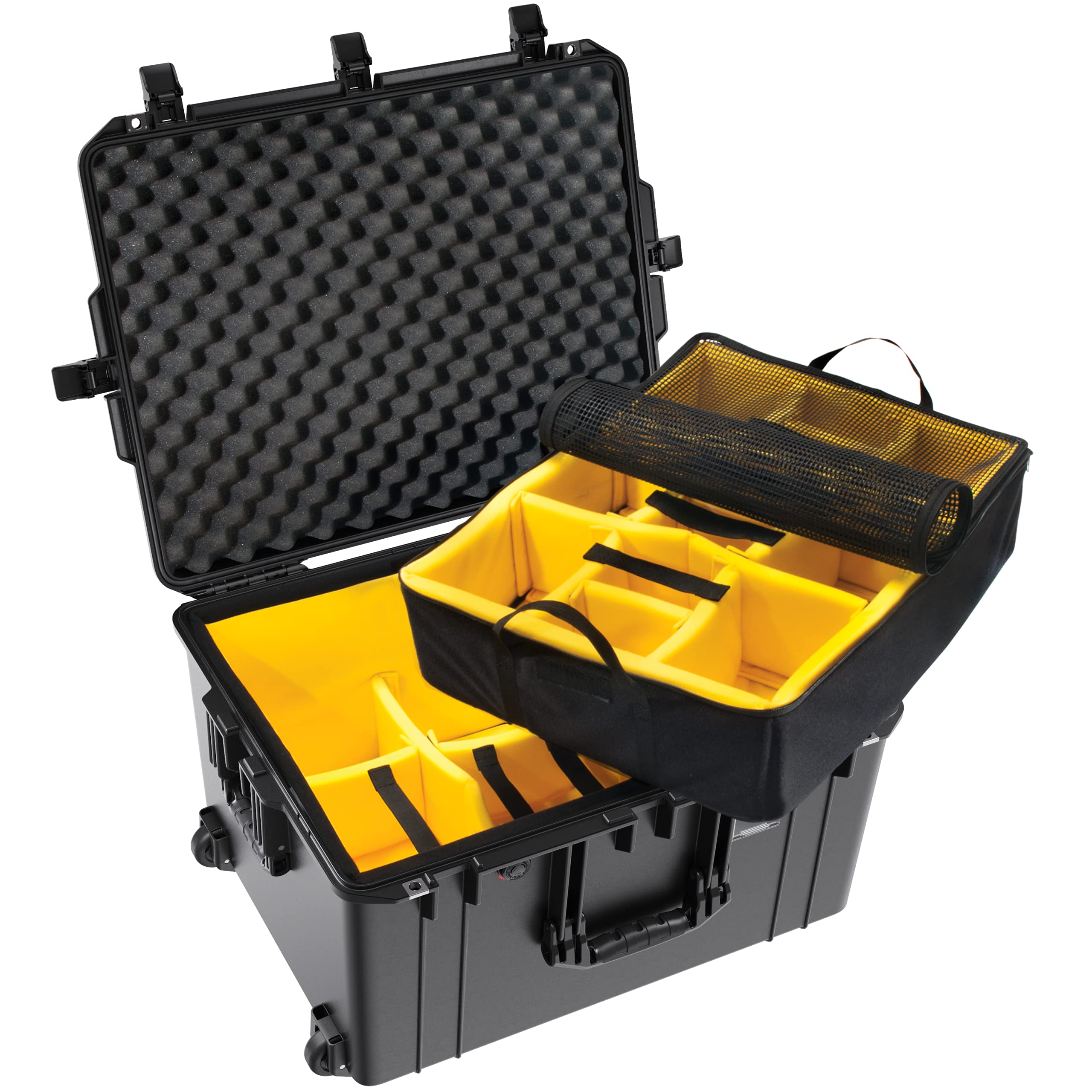 Peli 1637 Air Leichter Rollkoffer für Drohne, Bühnenlicht, Studioblitz, Fotoausrüstung, Wasser- und Staubdicht, 89L Volumen, Mit gepolstertem Einteilungssystem, Farbe: Schwarz